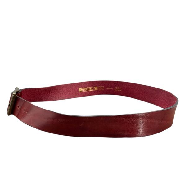 The British Belt Co Red Leather Belt SZ 40 Mens Brass Buckle Classic Wide Thick - Picture 9 of 11